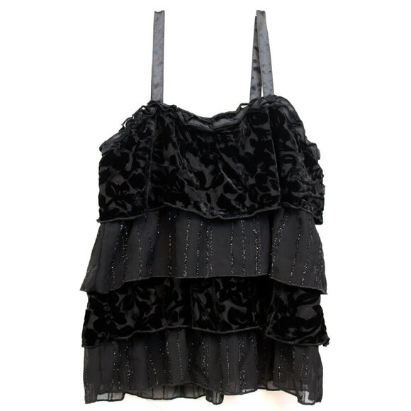 Early 00s VTG Justice Black 2pc Outfit sz 18 NWT Tank Top Layered Pants Velvet - Picture 2 of 13